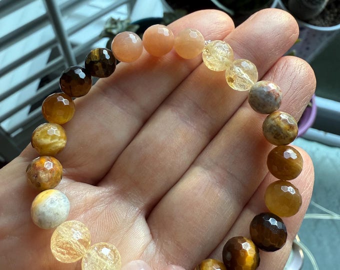 Solar Plexus Healing Bracelet | Tiger Eye, Crazy Lace Agate, Citrine + Sunstone | 8 mm | Spiritual Junkies | Yoga | Mala Beads