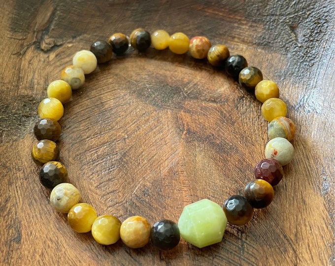 Mini Serendipity Bracelet | Tiger Eye, Golden Tiger Eye, Crazy Lace Agate, + Olive Jade | 6 mm | Spiritual Junkies | Yoga | Mala Beads