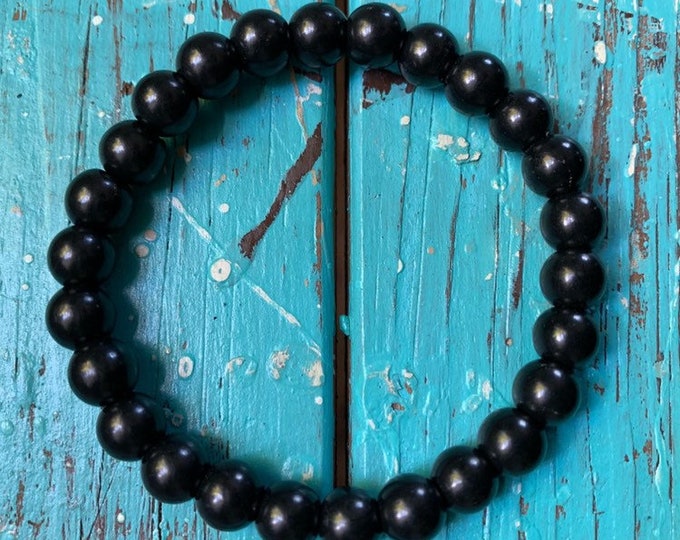 Shungite Bracelet | 8 mm Round Beads | Unisex Bracelet | Spiritual Junkies | Yoga + Meditation | Stackable Mala Bracelet