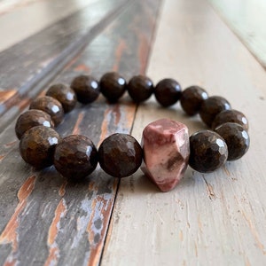 Super Chunky Bronzite + Rhodonite Bracelet | 12 mm | Spiritual Junkies |  | Mala Beads