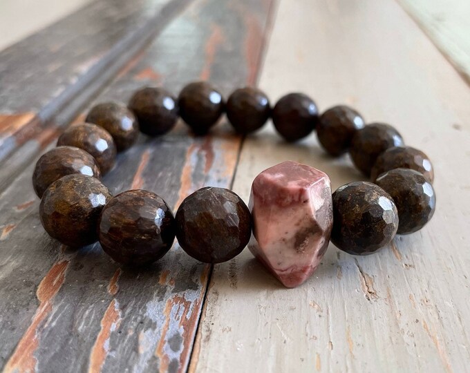 Super Chunky Bronzite + Rhodonite Bracelet | 12 mm | Spiritual Junkies |  | Mala Beads