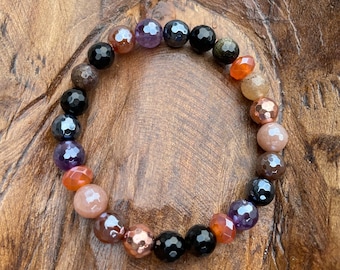 Spooky Bracelet | Obsidian, Rutile Quartz, Hematite, Onyx, Mystic Onyx, Peach Moonstone, Amethyst, + Agate | Halloween | Spiritual Junkies