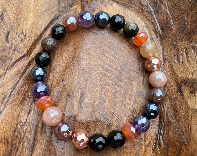 Spooky Bracelet | Obsidian, Rutile Quartz, Hematite, Onyx, Mystic Onyx, Peach Moonstone, Amethyst, + Agate | Halloween | Spiritual Junkies
