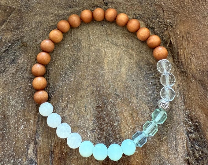 Mini Safe + Sound Bracelet | Sandalwood, Moonstone, Amazonite, Fluorite, Sterling Silver + Quartz Crystal | 6 mm | Spiritual Junkies