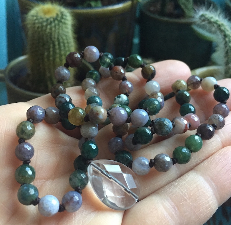 108 Bead Handknotted Yoga Spiritual Junkies Quartz Crystal Mini Mala Indian Agate Meditation 6 mm