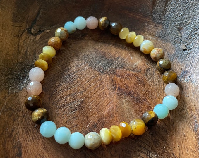 Mini Overjoyed Bracelet | Tiger Eye, Crazy Lace Agate, Sunstone, Amazonite + Golden Tiger Eye | 6 mm | Spiritual Junkies | Yoga Mala