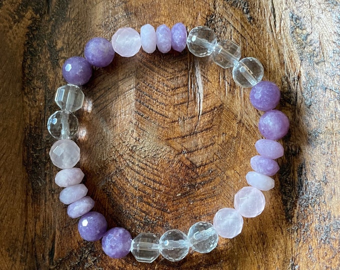 Unconditional Bracelet | Quartz, Lepidolite + Rose Quartz | 8 mm | Spiritual Junkies | Yoga + Meditation | Mala Beads