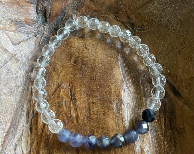 Mini Blue Lily Bracelet | Chunky Quartz Crystal + Iolite | 6 mm | Spiritual Junkies