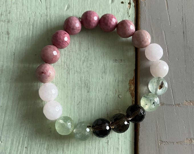 Chunky Whole Hearted Bracelet | Smoky Quartz, Prehnite, Rose Quartz, + Rhodonite | 10 mm | Spiritual Junkies