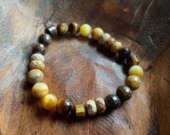 Rare Earth Bracelet | Bronzite, Tiger Eye, Golden Tiger Eye, Crazy Lace Agate, + Picture Jasper | Spiritual Junkies | Yoga | Mala Beads