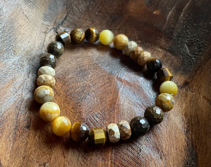 Rare Earth Bracelet | Bronzite, Tiger Eye, Golden Tiger Eye, Crazy Lace Agate, + Picture Jasper | Spiritual Junkies | Yoga | Mala Beads