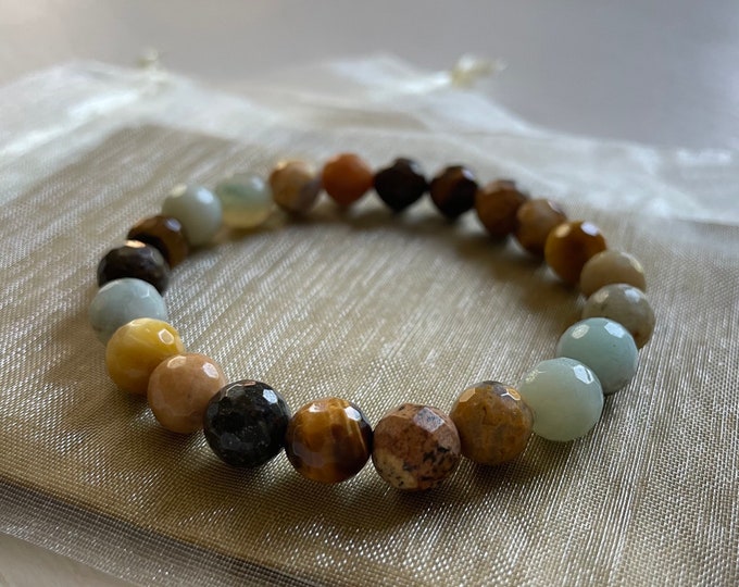 Warrior III Bracelet | Bronzite, Tiger Eye, Golden Tiger Eye, Picture Jasper, Amazonite + Agate | 8 mm | Spiritual Junkies | Mala Beads