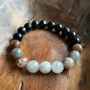 Chunky Manifest Bracelet | Black Tourmaline + Rutile Quartz | 10 mm | Spiritual Junkies | Yoga + Meditation | Stackable Mala Beads