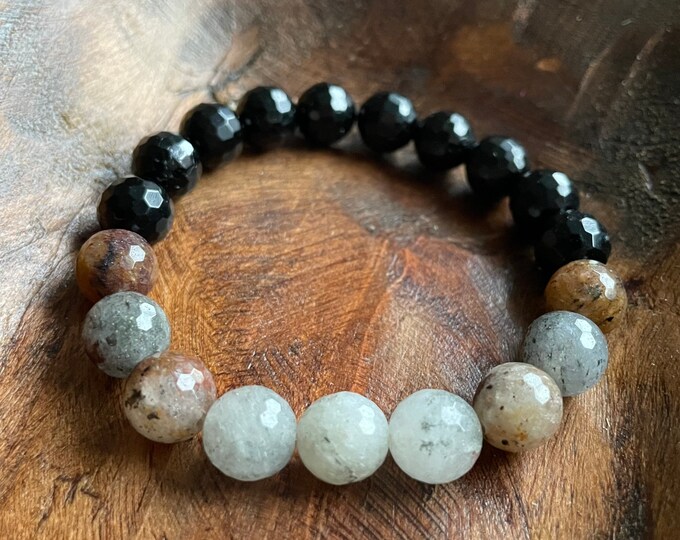 Chunky Manifest Bracelet | Black Tourmaline + Rutile Quartz | 10 mm | Spiritual Junkies | Yoga + Meditation | Stackable Mala Beads