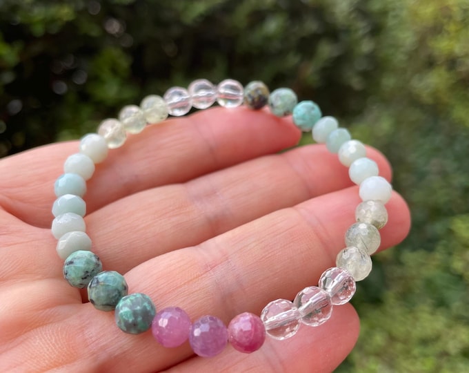 Mini LOML Bracelet | Love of my Life | Quartz Crystal, African Turquoise, Prehnite, Amazonite, + Ruby | 6 mm | Spiritual Junkies