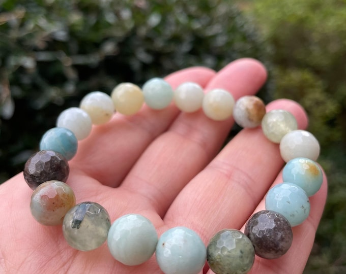 Chunky Heart Wide Open Bracelet | Amazonite + Prehnite | Spiritual Junkies | Yoga + Meditation | Stackable Mala Bracelet