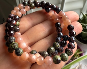 Mini Sorceress Bracelet | Dragon Blood, Sunstone, Mystic Red Tiger Eye + Garnet | 6 mm | Spiritual Junkies | Yoga + Meditation | Mala