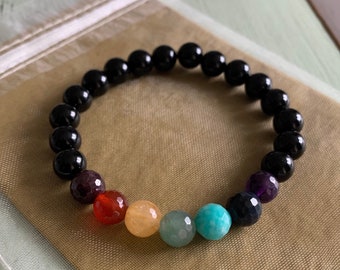 Pursuit of Balance Bracelet | Onyx + Chakra Gemstones | Chakra Bracelet | Spiritual Junkies | Yoga + Meditation | Mala Beads