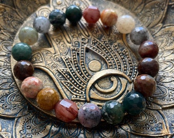 Chunky Earth Magick Bracelet | Rutile Quartz, Lodolite, Bronzite, Moss Agate, Agate, + Ocean Jasper | Spiritual Junkies | Yoga
