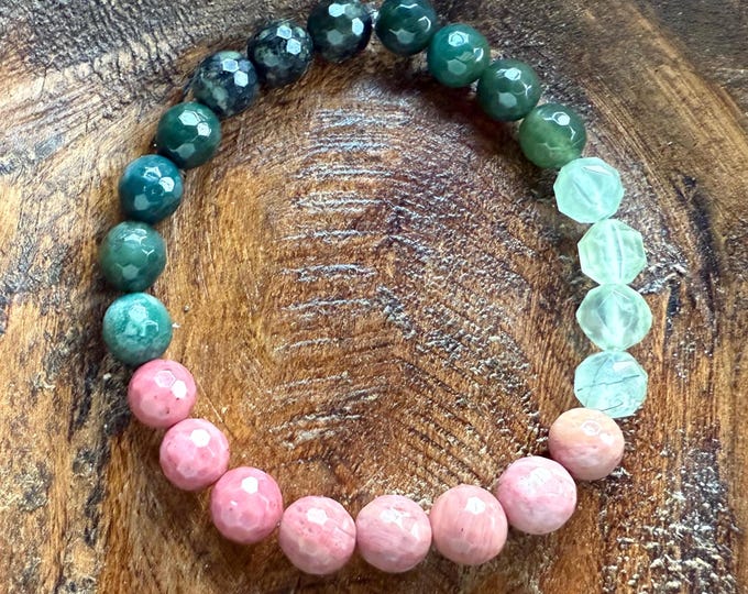 December Mala of the Month | Heart Chakra Activator Bracelet | Jasper, Prehnite, Moss Agate + Rhodonite | 8 mm | Spiritual Junkies
