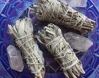 One Sage Smudge Stick, Raw Quartz Crystal + Manifesting Mantra | Reiki Love Infused | Spiritual Junkies | Healing Crystal | Gemstone | Altar