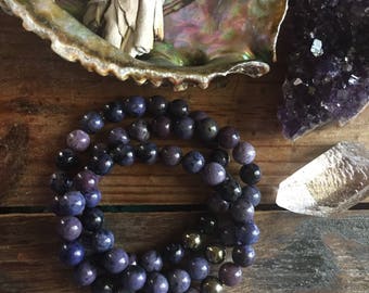 Dumortierite + Pyrite | Spiritual Junkies | Stackable Mala Bracelet | Yoga + Meditation