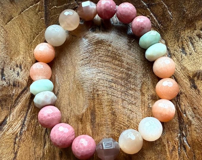 Chunky Summer Crush Bracelet | Amazonite, Rhodonite, Moonstone, + Sunstone | 10 mm | Spiritual Junkies | Yoga