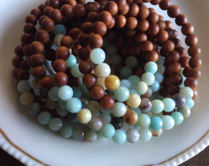 Mini Sandalwood + Amazonite Stacker | 6 mm | Spiritual Junkies | Yoga + Meditation | Single Mala Bracelet