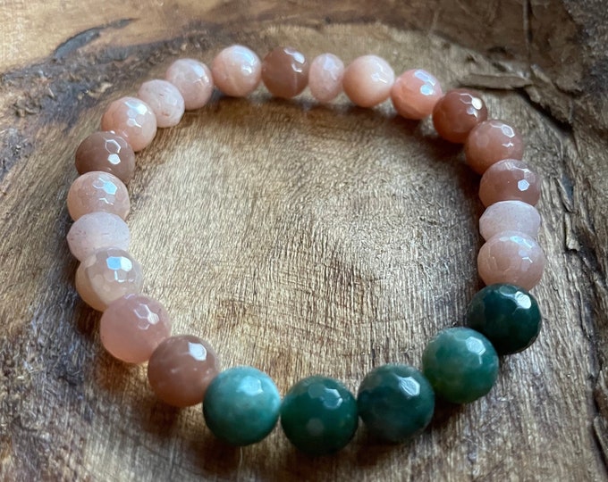 Delightful Bracelet | Sunstone, Mystic Moonstone + Moss Agate | 8 mm | Spiritual Junkies | Yoga  | Mala Beads