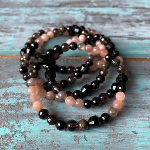 Mini Smoke Show Bracelet | Onyx, Golden Rainbow Obsidian, Smoky Quartz + Moonstone | 6 mm | Spiritual Junkies | Yoga | Mala Beads