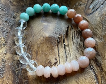 Island Time Bracelet | Quartz Crystal, Green Amazonite, Golden Sunstone, Mystic Moonstone + Sunstone Rondelles | 8 mm | Spiritual Junkies