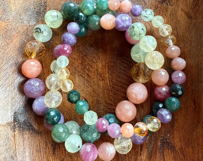 August Mala of the Month | Sublime Bracelet | Moss Agate, Citrine, Prehnite, Ruby, Lepidolite + Sunstone | Spiritual Junkies