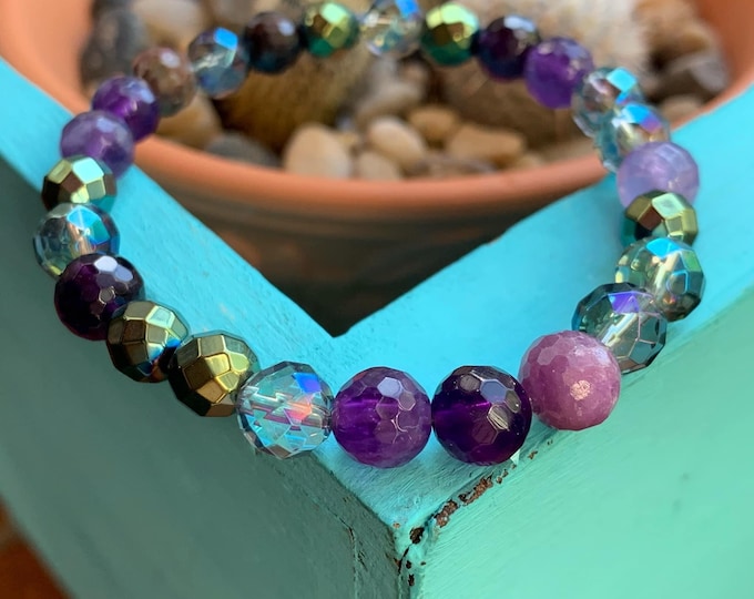 Mermaid Soul Bracelet | Amethyst, African Ruby, Mermaid Hematite, Mermaid Aura Quartz + Twilight Aura Quartz | Spiritual Junkies