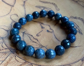 Chunky Dumortierite Bracelet | 10 mm Faceted | Spiritual Junkies | Yoga + Meditation | Stackable Mala Beads