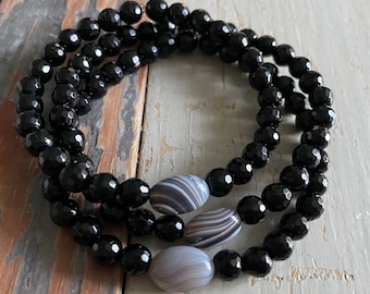 Mini Sense of Peace Bracelet | Onyx + Botswana Agate | 6 mm | Spiritual Junkies