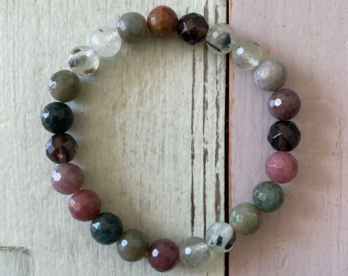 Hippie Chick Bracelet | Moss Agate, Indian Agate, Purple Aventurine, Smoky Quartz + Prehnite | 8 mm | Spiritual Junkies | Yoga Mala Beads