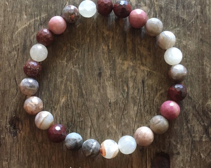 Healing Heart Bracelet | Red Jasper, Moonstone, Rhodonite + Crazy Lace Agate | Spiritual Junkies | Yoga + Meditation | Mala Beads