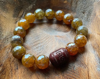 Unity Bracelet | Super Chunky Mystic Autumn Harvest Agate + Wooden Bead | 12 mm | Spiritual Junkies | Yoga Jewelry | Stackable Mala Bracelet