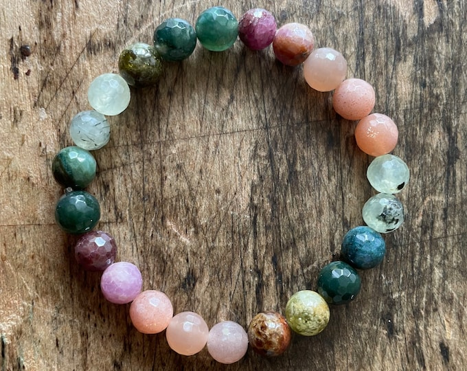 Choose Kindness Bracelet | Green Garnet, Moss Agate, Prehnite, Moonstone, Sunstone + Ruby | 8 mm | Spiritual Junkies | Yoga Mala Beads