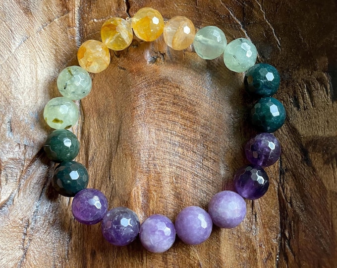 Chunky Enchanted Dahlia Bracelet | Citrine, Prehnite, Moss Agate, Amethyst, + Lepidolite | Spiritual Junkies | Yoga