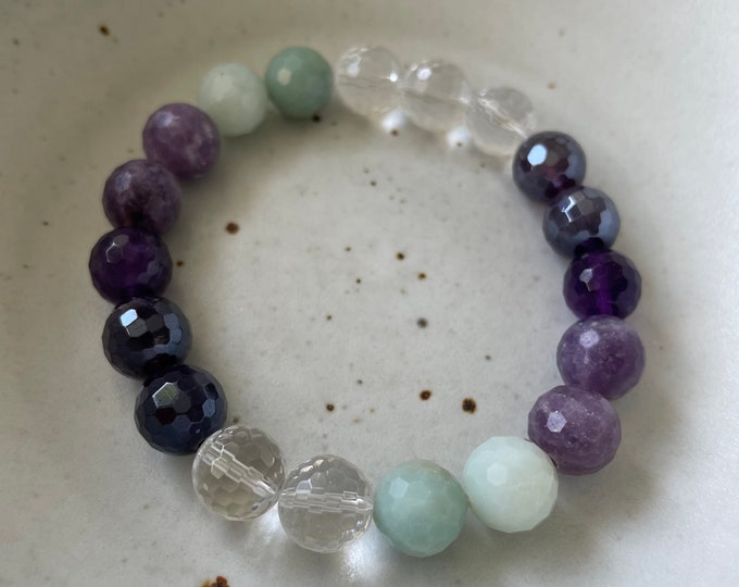 Chunky Cosmic Quest II Bracelet | Mystic Amethyst, Amethyst, Lepidolite, Amazonite, + Quartz Crystal | 10 mm | Spiritual Junkies