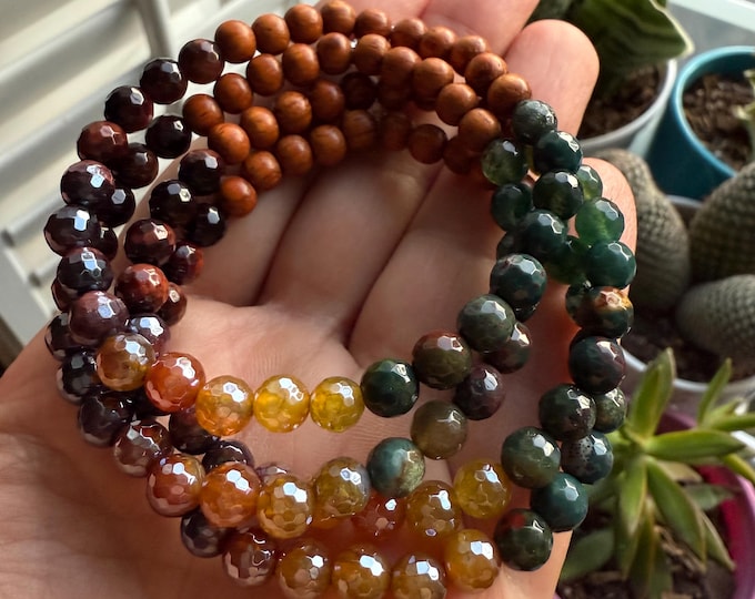 November Mala of the Month | Mini Seasons Bracelet | Wood, Red Tiger Eye, Mystic Red Tiger Eye, Agate, + Jasper | Spiritual Junkies