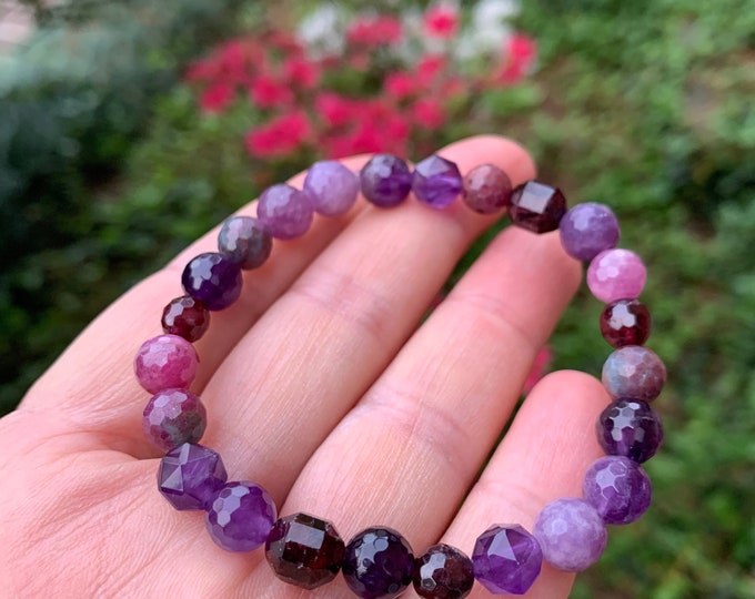 Sangria Bracelet | Amethyst, Ruby, African Ruby, Lepidolite + Garnet | Spiritual Junkies | Yoga