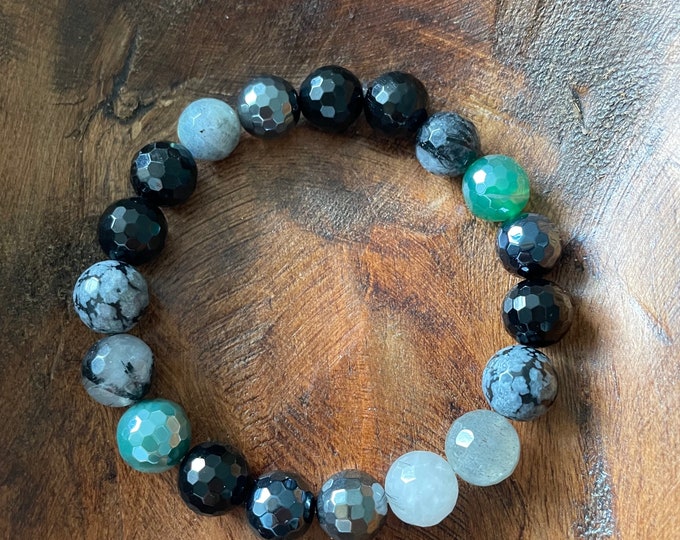 Energy Vampire Protection III Bracelet | Chunky Onyx, Obsidian, Tourmaline, Quartz, Labradorite, Hematite + Agate | 10 mm Spiritual Junkies