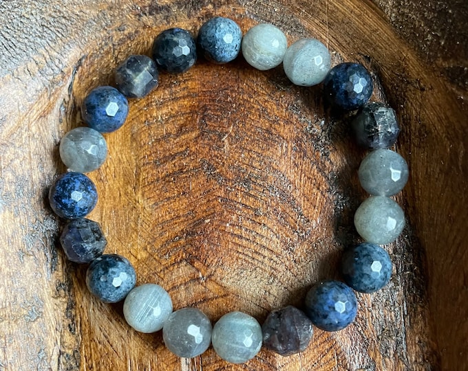 Divination Bracelet | Chunky Dumortierite, Labradorite, + Iolite | 10 mm | Spiritual Junkies | Yoga Mala Bracelet