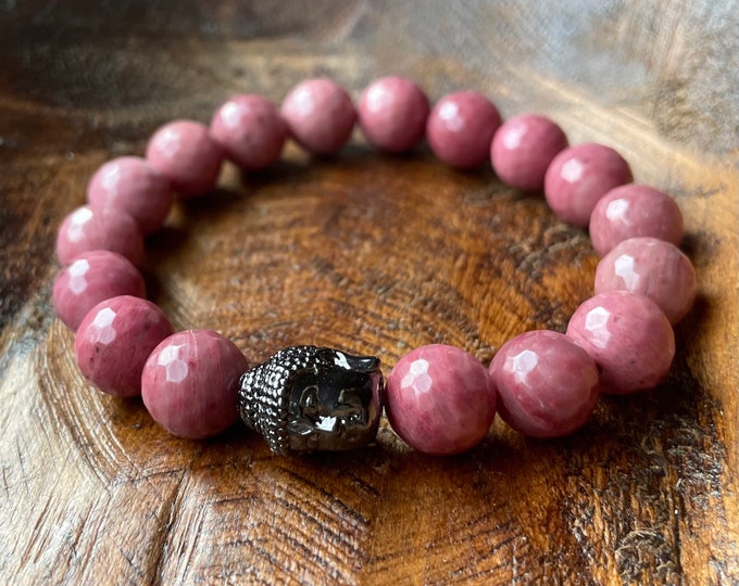Chunky Rhodonite + Bling Buddha Bracelet | 10 mm | Spiritual Junkies | Yoga + Meditation | Stackable Mala Bracelet