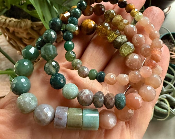 May Mala of the Month | Blooming Bracelet | Tiger Eye, Bloodstone, Agate, Sunstone, Mystic Moonstone + Green Garnet | Spiritual Junkies