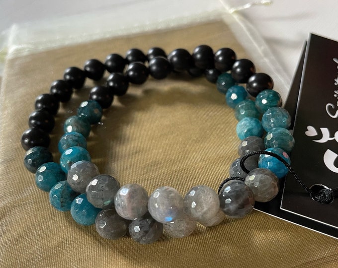 Apatite Ombre | Black Ebony Wood, Apatite + Labradorite Ombre Bracelet | 8 mm | Spiritual Junkies | Yoga + Meditation | Mala Bracelet