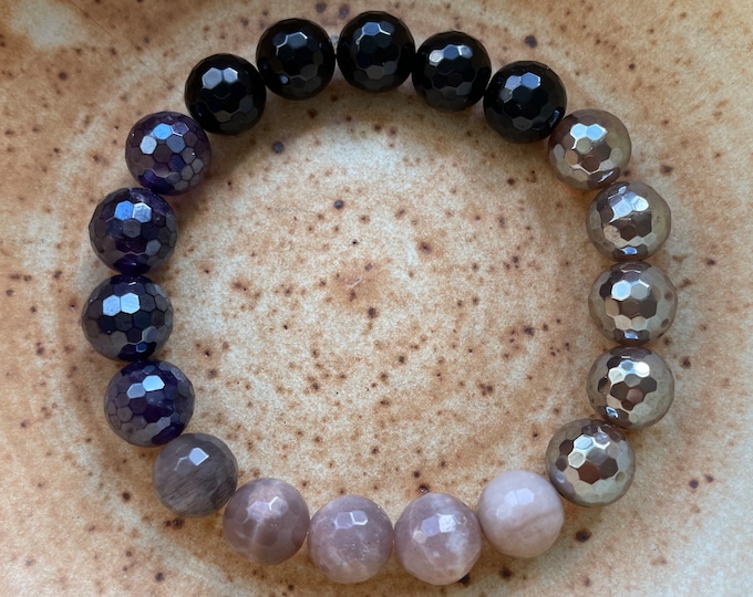 Galactic Bracelet | Chunky Rainbow Obsidian, Mystic Amethyst, Grey Moonstone + Mystic Antique Bronze Agate | 10 mm | Spiritual Junkies