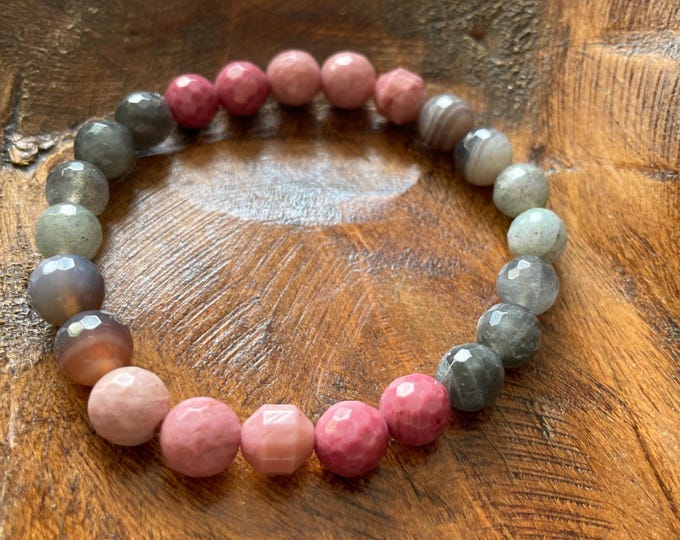 Heart Opener Bracelet | Labradorite, Botswana Agate, + Rhodonite | 8 mm | Spiritual Junkies | Yoga | Mala Beads